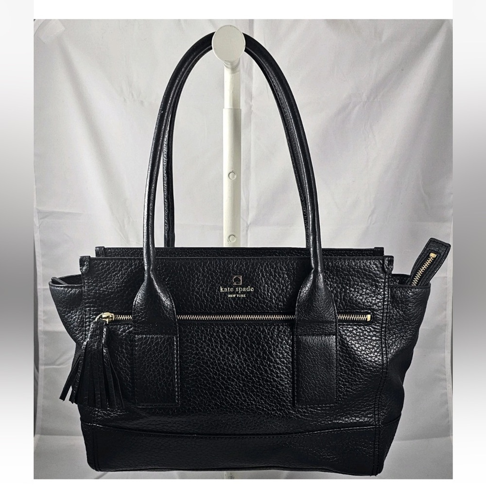 Kate Spade Black Pebbled Leather Southport Avenue Oden Tote Handbag Purse